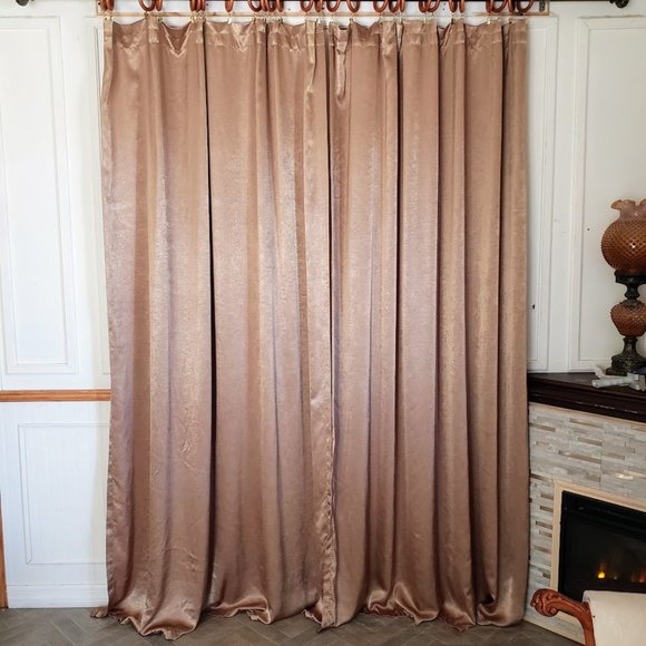 Satin Curtain Panels 2 pc Rod Pocket 110W x 83L Rich Gold Shine - Picture 3 of 10